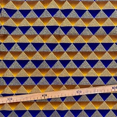 Tissu Wax pailleté marron bleu imprimé Triangles