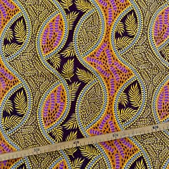 Tissu Wax pailleté marron doré imprimé Feuilles