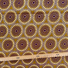 Tissu Wax pailleté marron imprimé Rosaces