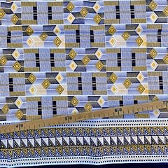 Tissu Wax pailleté noir et blanc imprimé Kente