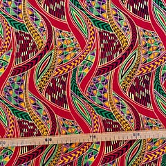 Tissu Wax pailleté rouge imprimé Zentangle