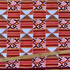 Tissu Wax pailleté rouge rose imprimé Kente