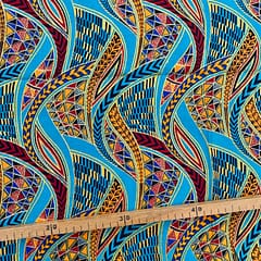 Tissu Wax pailleté turquoise imprimé Zentangle