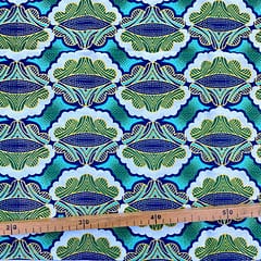 Tissu Wax pailleté vert turquoise imprimé Coquilles