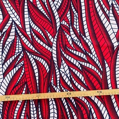 Tissu Wax rouge beige imprimé Feuillage