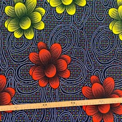 Tissu Wax rouge jaune imprimé Fleurs