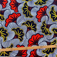 Tissu Wax rouge orangé jaune noir imprimé Fleur de Mariage