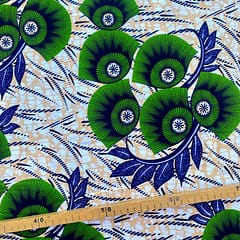 Tissu Wax vert marine imprimé Oeil Fleuri