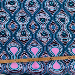 Tissu Wax pailleté bleu canard rose imprimé Sablier