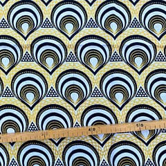 Tissu Wax pailleté noir et blanc imprimé Couronne