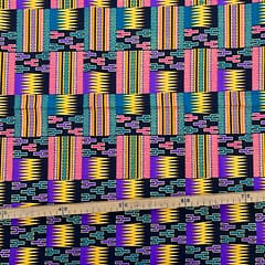 Tissu Wax pailleté noir violet imprimé Kente