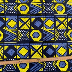 Tissu Wax jaune gris imprimé Géo