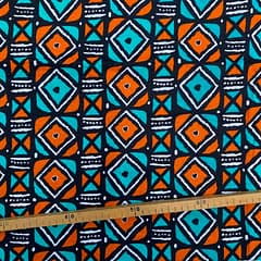 Tissu Wax orange turquoise imprimé Géo 2