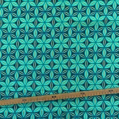Tissu Wax pailleté turquoise imprimé Fleur de Vie