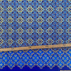 Tissu Wax pailleté bleu imprimé Croix
