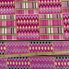 Tissu Wax pailleté rose bordeaux imprimé Kente