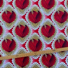 Tissu Wax pailleté rouge imprimé Tulipe