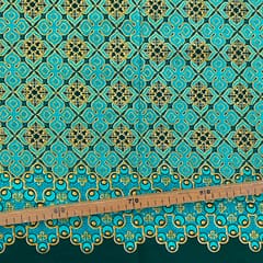 Tissu Wax pailleté vert imprimé Croix