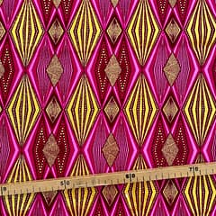 Tissu Wax pailleté rose imprimé Losanges