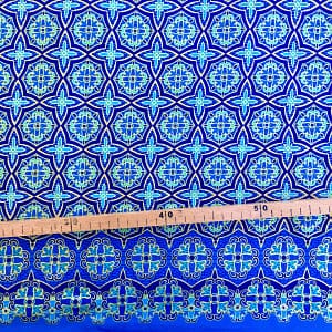 Tissu Wax pailleté bleu imprimé Tuiles