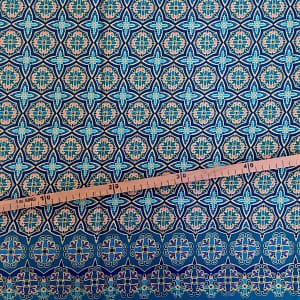 Tissu Wax pailleté vert turquoise orange imprimé Tuiles