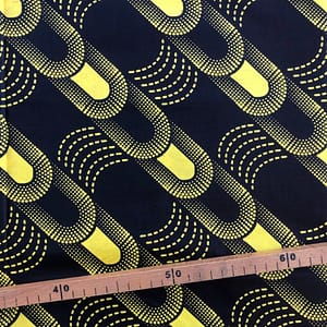 Tissu Wax jaune noir imprimé Maillon