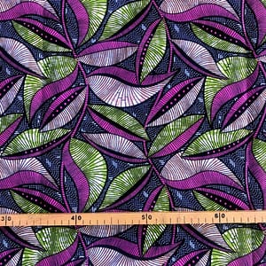 Tissu Wax kaki rose gris imprimé Feuillage