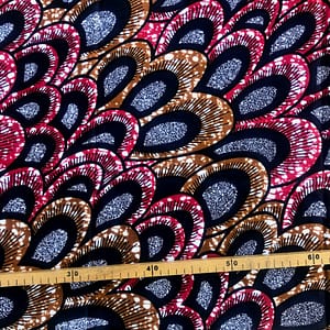 Tissu Wax marine marron rouge imprimé Paon