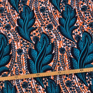 Tissu Wax orange turquoise imprimé Envol