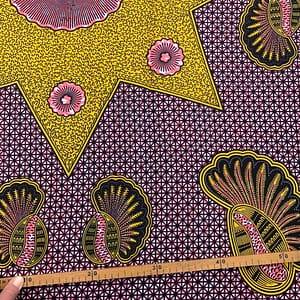 Tissu Wax rose jaune imprimé Etoile marine