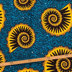 Tissu Wax vert jaune imprimé Fossile