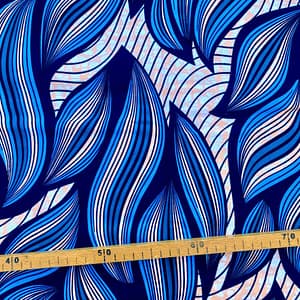 Tissu Wax bleu beige imprimé Feuilles