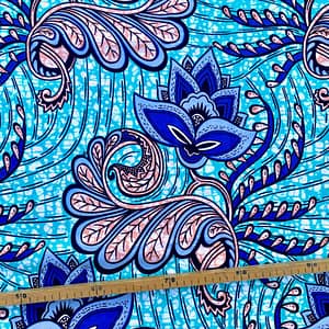 Tissu Wax bleu gris saumon imprimé Colorifleur