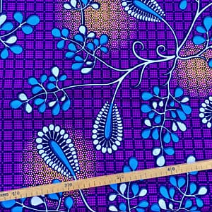 Tissu Wax fuchsia bleu jaune imprimé Vivace