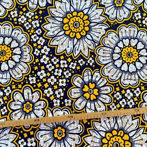 Tissu Wax jaune noir imprimé Florilège