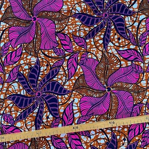 Tissu Wax noir fuchsia marron imprimé Girouette