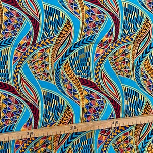 Tissu Wax pailleté turquoise imprimé Zentangle