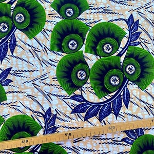 Tissu Wax vert marine imprimé Oeil Fleuri