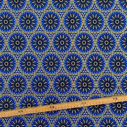 Tissu Wax pailleté bleu imprimé Rosaces 2