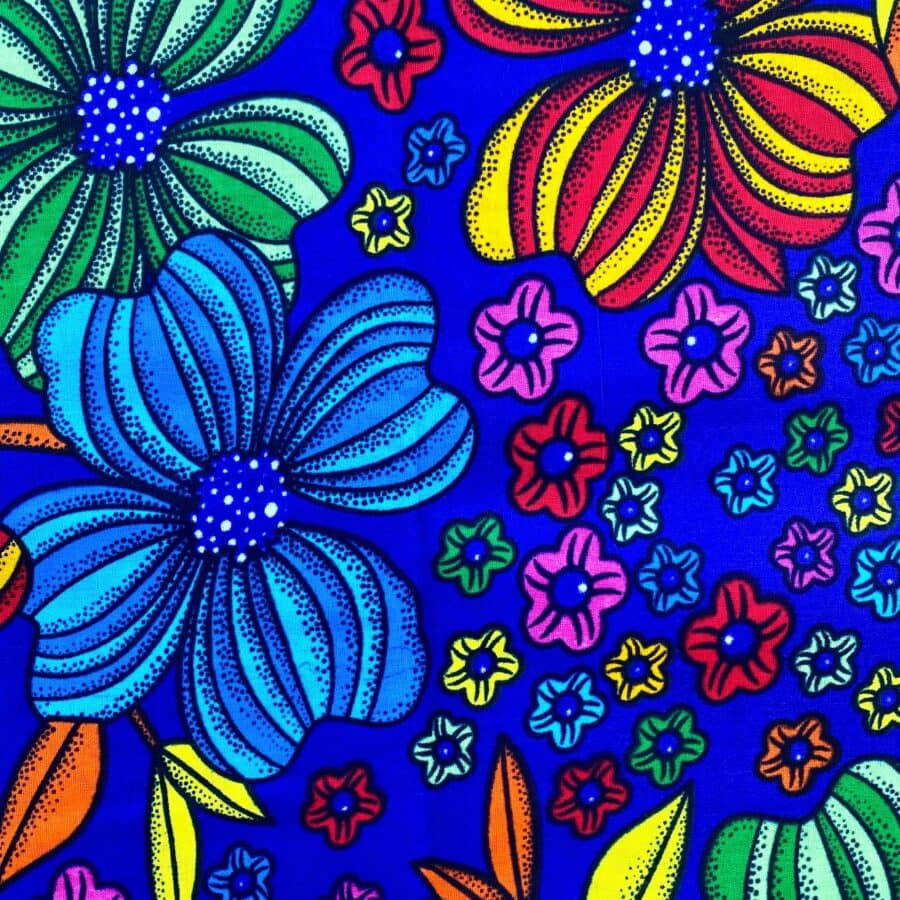 Tissu Wax multicolore bleu imprimé Circus détail