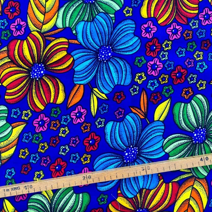 Tissu Wax multicolore bleu imprimé Circus