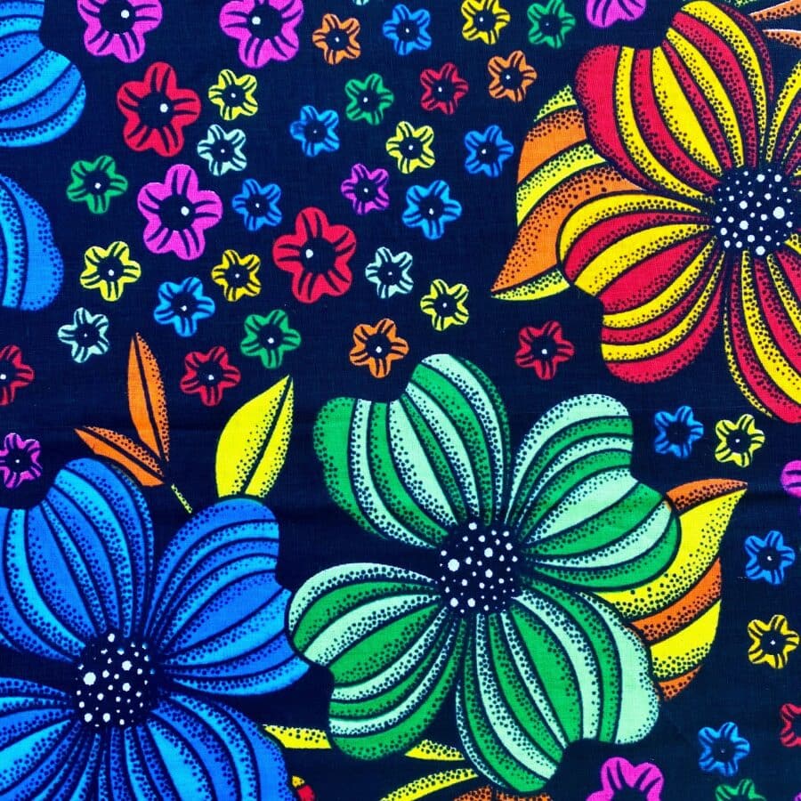 Tissu Wax multicolore noir imprimé Circus détail