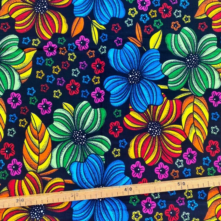 Tissu Wax multicolore noir imprimé Circus