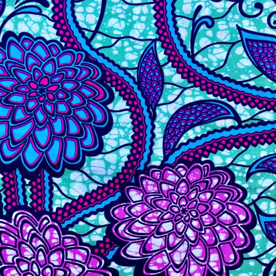 Tissu Wax multicolore imprimé Dahlias détail