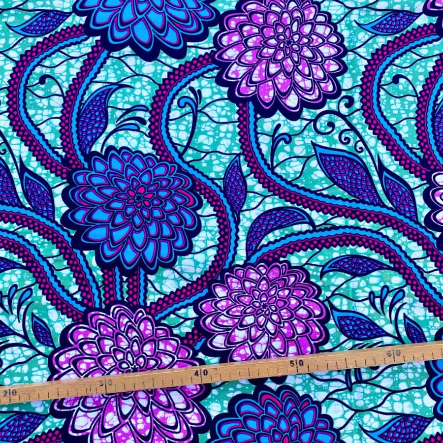 Tissu Wax multicolore imprimé Dahlias