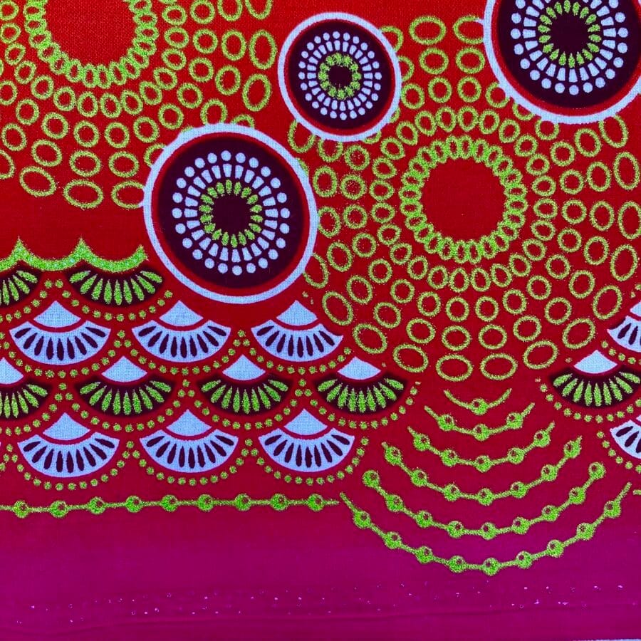 Tissu Wax pailleté multicolore imprimé Oursins détail bordure