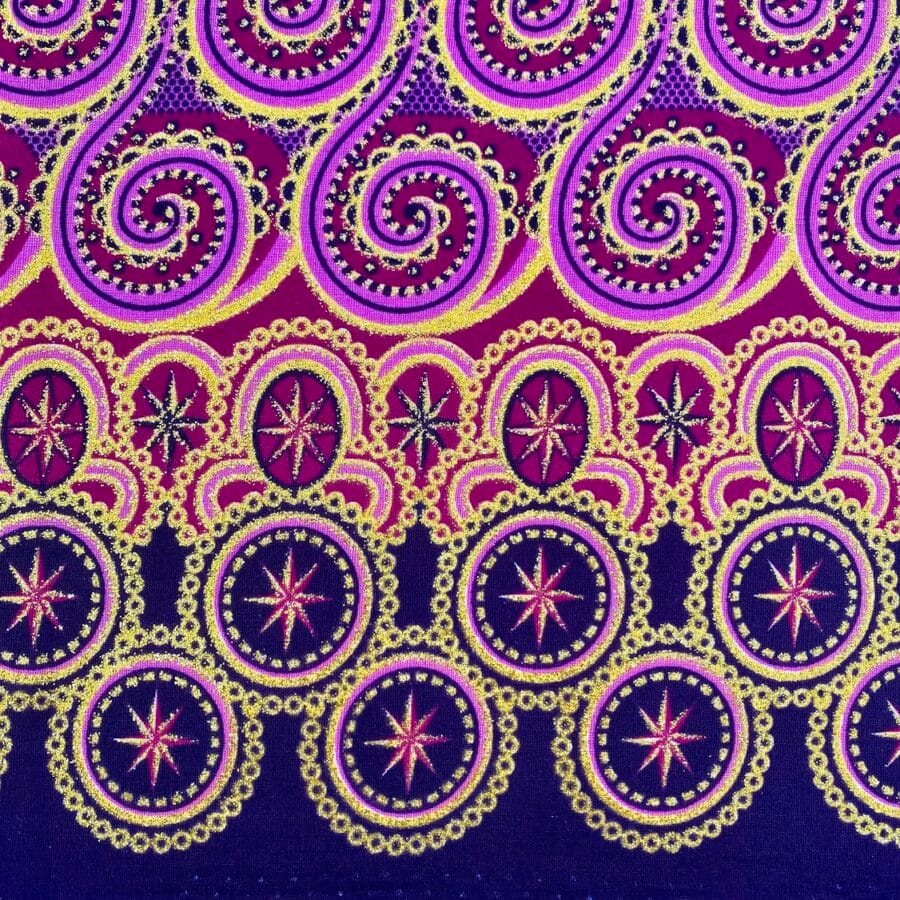 Tissu Wax pailleté rose foncé imprimé Serpentin détail bordure