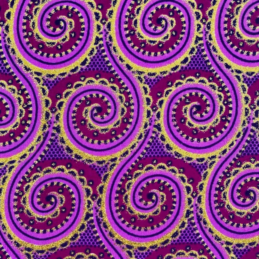 Tissu Wax pailleté rose foncé imprimé Serpentin détail