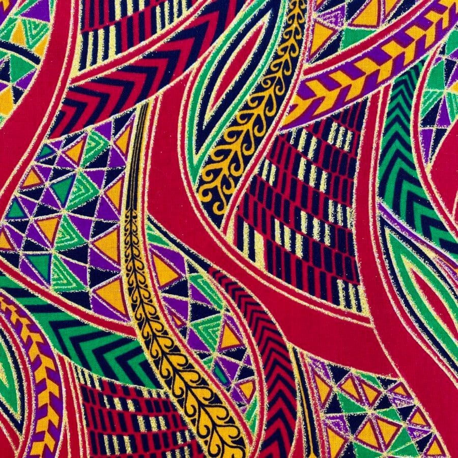 Tissu Wax pailleté rouge imprimé Zentangle détail