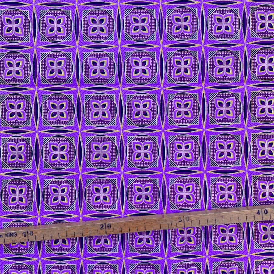 Tissu Wax pailleté violet imprimé Carré floral